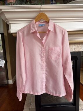Vintage 70s Ship 'n Shore Embroidered Pink Blouse Button Down Mid Mod Medium